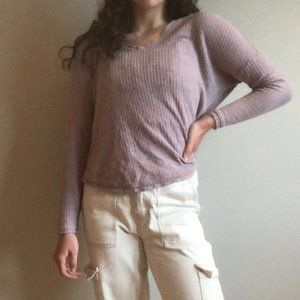 Socialite Pink Sweater V-Neck Waffle knitt